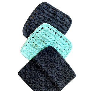 3 Cotton Washcloths / Dishcloths / Facecloths Hand Crocheted